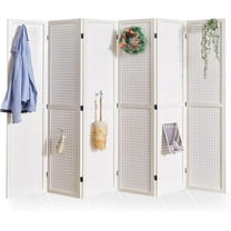Pegboard Display, 5.6Ft Wooden Room Divider Folding Privacy Screens Portable Freestanding Wall Organizer for Retail Craft Art Display Board (6panels, White)