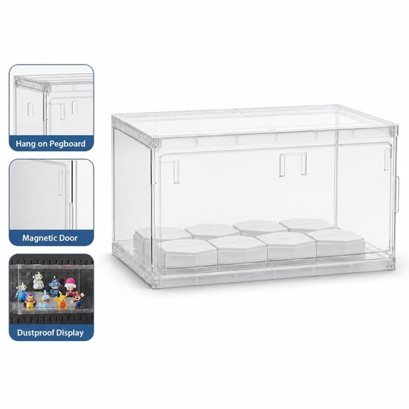 Pegboard Display Case 16x28cm, Transparent Acrylic Display Box for Collectibles, Wall-mounted Showcase for Figures, Models, Toys, Crafts & More