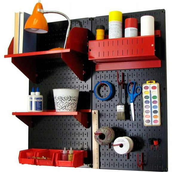 Pegboard Hobby Craft Organizer Storage Kit, Black & Red - 32 x 32 x 9 in.