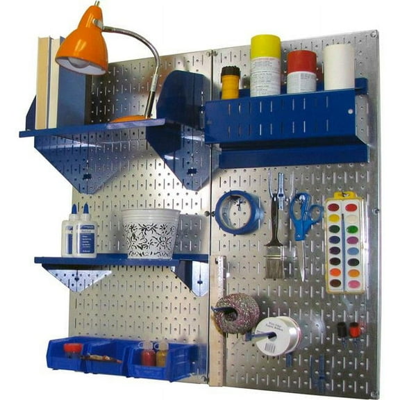 Pegboard Hobby Craft Organizer Storage Kit, Galvanized Blue - 32 x 32 x 9 in.