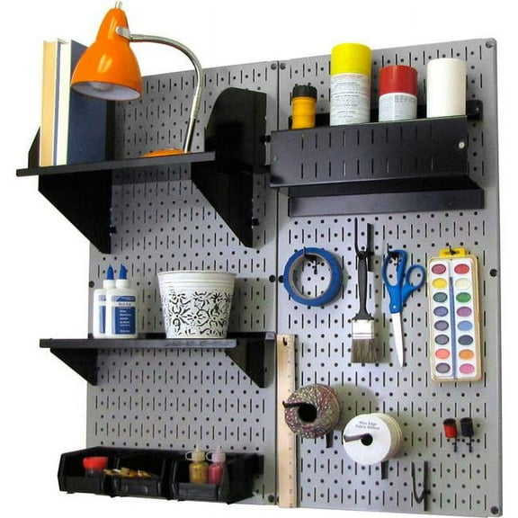 Pegboard Hobby Craft Organizer Storage Kit, Gray & Black - 32 x 32 x 9 in.