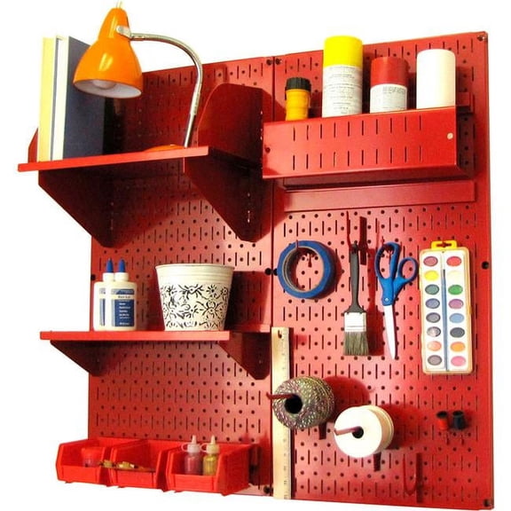 Pegboard Hobby Craft Organizer Storage Kit, Red - 32 x 32 x 9 in.