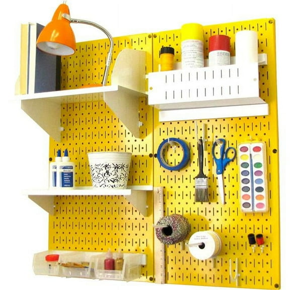 Pegboard Hobby Craft Organizer Storage Kit, Yellow & White - 32 x 32 x 9 in.