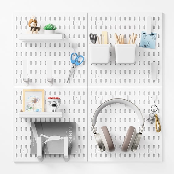 Pegboard Organization Kit Customizable Storage Durable Easy Install for Tools Kitchenware Home Essentials 4 Pack 11.8 x 11.8 Inch