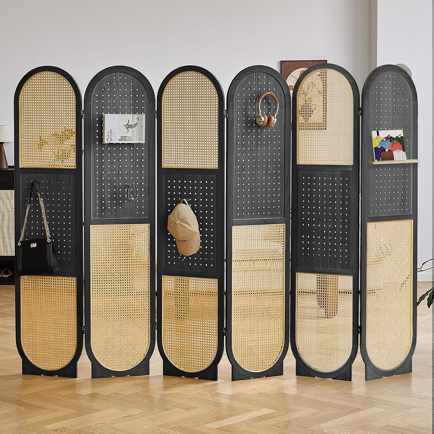 Pegboard Room Divider Panel, Rattan Room Dividers and Folding Privacy ...