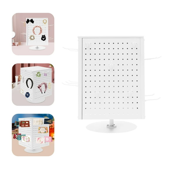 Pegboard Rotating Display Stand, 4 Sided Spinning Peg Board Display White 14*14*21in