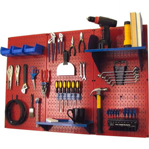 Pegboard Standard Tool Storage Kit, Red & Blue - 48 x 32 x 9 in.