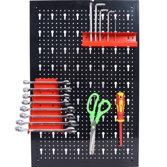Pegboard Wall Organizer, 4ft Metal Garage Pegboard Tool Organizer w/3 Pegboards, Drill Bit Rack, Wrench Rack, Hooks Accessories, Wall-Mounted Tool Storage Pegboard for Workshop Warehouse, Black
