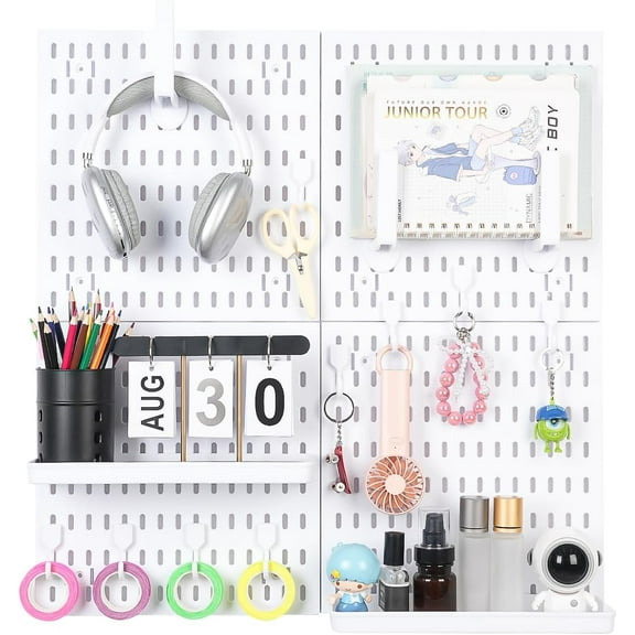 Pegboard Wall Organizer Kit  Heavy Duty 20lbs Load Bearing, Easy Installation, 4 Peg Board Panels 14 Accessories  Multi-Surface Use For Garage, Office, Kitchen & Crafts (White Pegboard,2424)