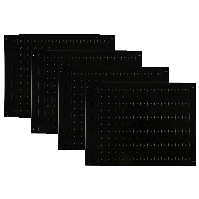 Pegboard Wall Organizer Tiles - Wall Control Modular Black Metal Pegboard Tiling Set - Four 12-Inch Tall x 16-Inch Wide Peg Board Panel Wall Storage Tiles - Easy to Install (Black)
