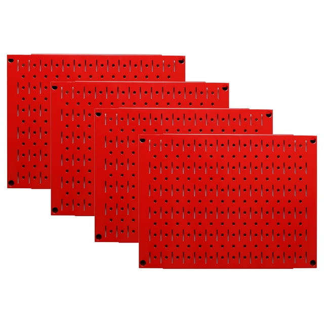 Pegboard Wall Organizer Tiles - Wall Control Modular Metal Pegboard Tiling Set - Four 12-Inch Tall x 16-Inch Wide Red Peg Board Panel Wall Storage Tiles - Easy to Install (Red)