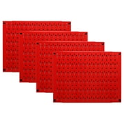 Pegboard Wall Organizer Tiles - Wall Control Modular Metal Pegboard Tiling Set - Four 12-Inch Tall x 16-Inch Wide Red Peg Board Panel Wall Storage Tiles - Easy to Install Red