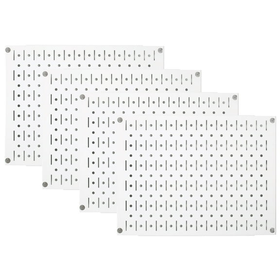 Pegboard Wall Organizer Tiles - Wall Control Modular Metal Pegboard Tiling Set - Four 12-Inch Tall x 16-Inch Wide White Peg Board Panel Wall Storage Tiles - Easy to Install (White)
