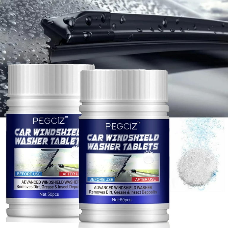 Pegciz Car Windshield Washer Tablet, 2Pack Wiper Solid Concentrate Cleaning Tablet, Remove Glass Stains,1 Tablet per Gallon of Water, Clear Vision for