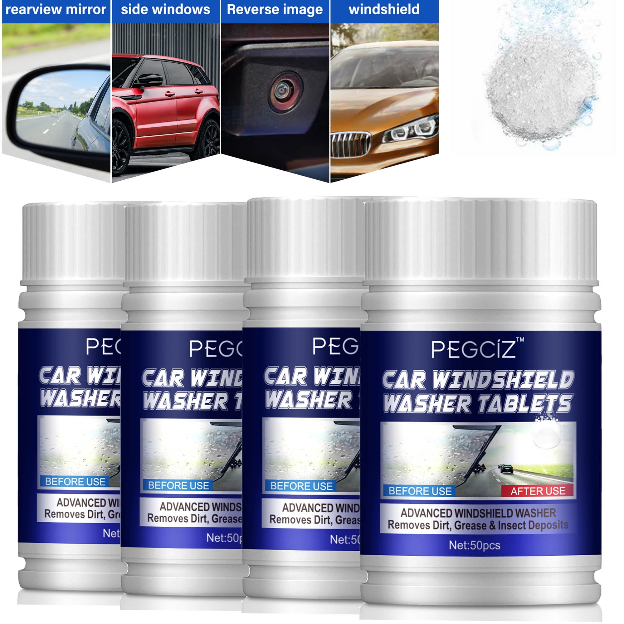 Pegciz Car Windshield Washer Tablet, 4Pack Wiper Solid Concentrate