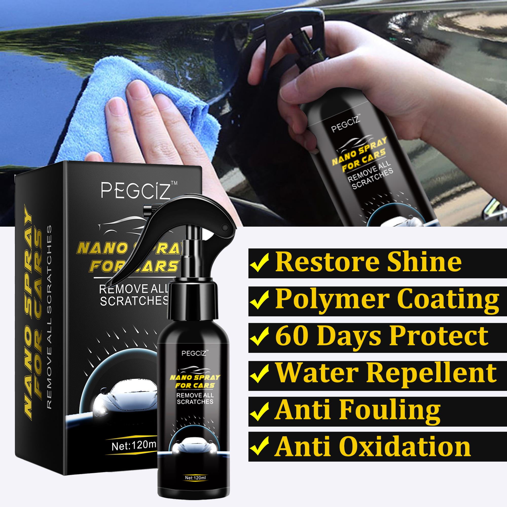 Pegciz Nano Spray for Car, 120ml Remove All Scratches Spray, Enhance Gloss and Restore Shine