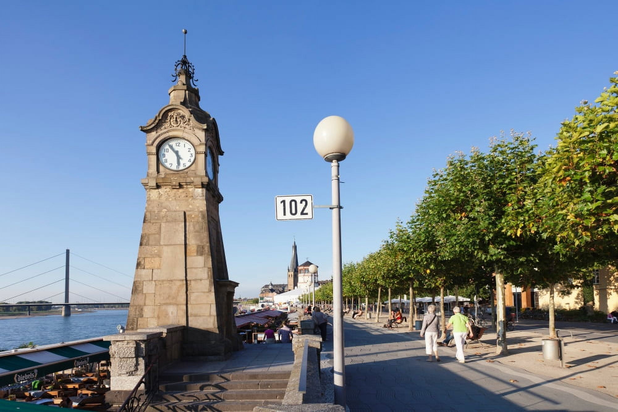 Pegeluhr clock Rhine promenade Dusseldorf North Rhine Westphalia Germany Canvas Art - Panoramic Images (27 x 9)