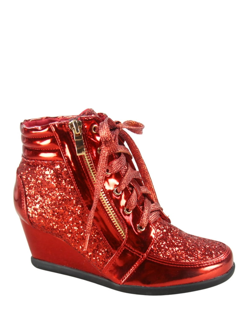 Peggy-44 Women's Glitter Metallic Lace Up Low Top Sneakers