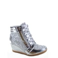 thumbnail image 1 of Peggy-44 Women's Glitter Metallic Lace Up Low Top Low Wedge Fashion Sneaker Shoes, 1 of 2