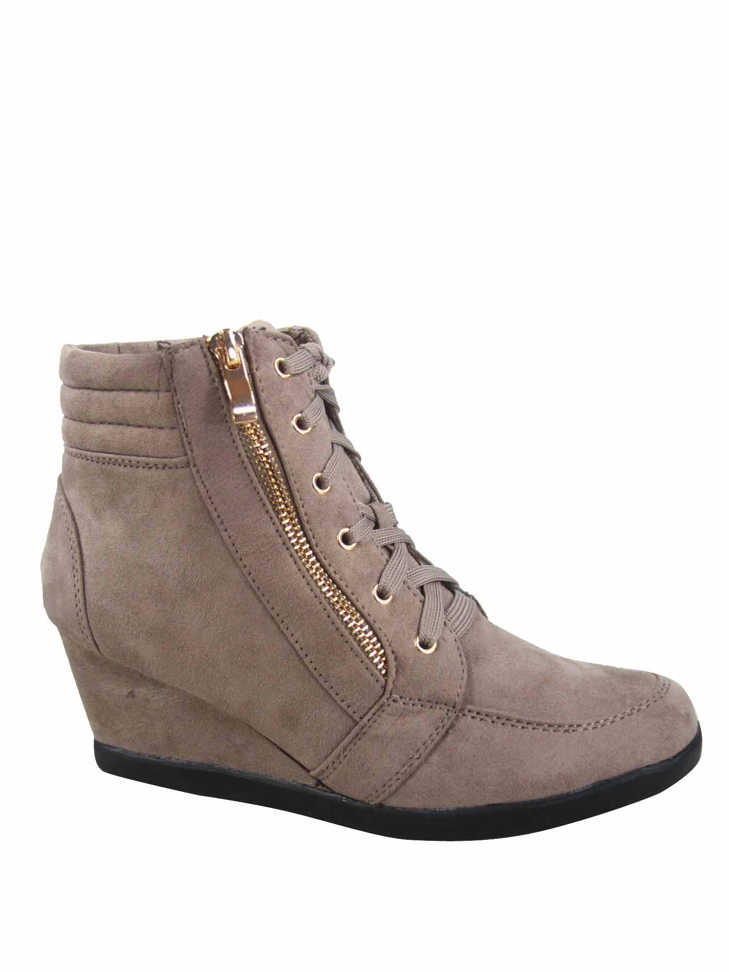 Forever Link Women's Lace-Up Wedge Sneakers - Fashion High Top Sneaker With Chunky Heel