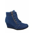 thumbnail image 1 of Peggy-56 Women's High Top Fashion Round Toe Lace Up Wedge Sneaker Shoes ( Denim Blue, 7 ), 1 of 3