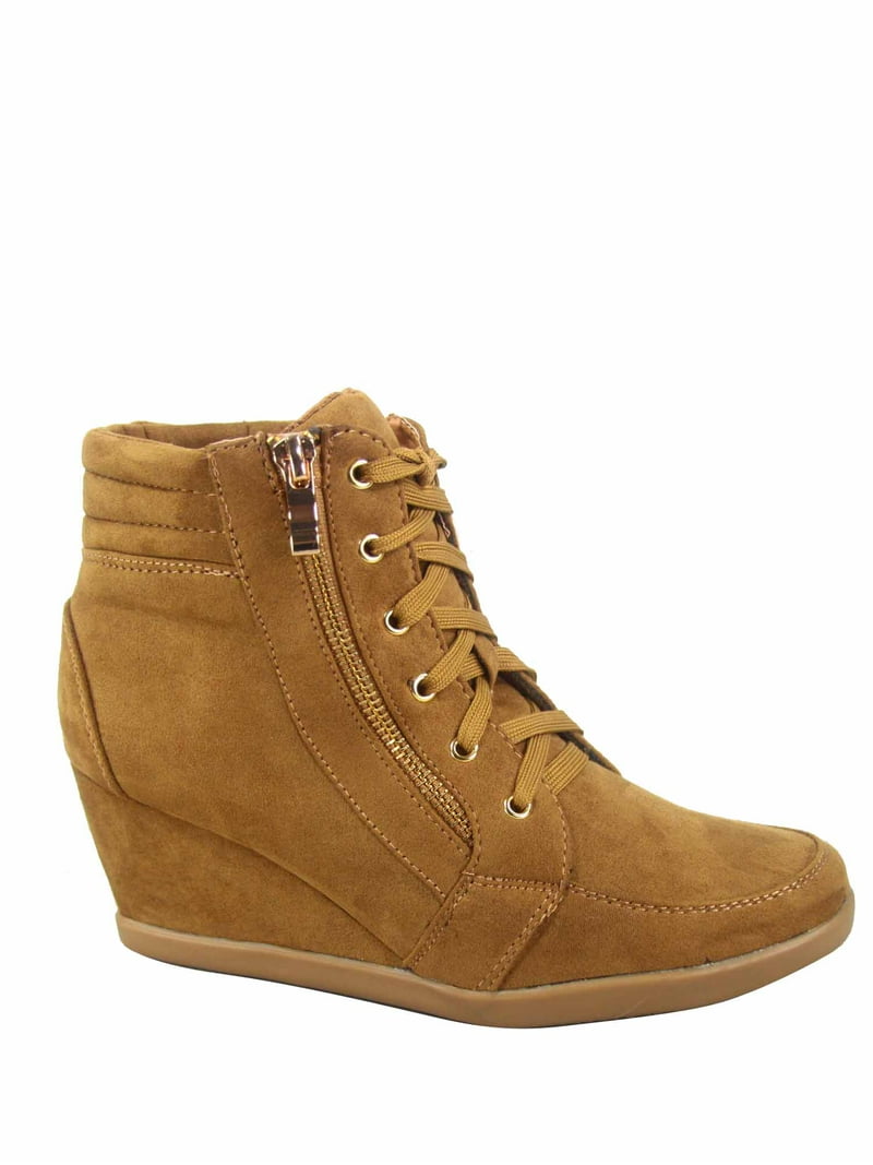 Peggy-56 Women's High Top Fashion Round Toe Lace Up Wedge Sneaker