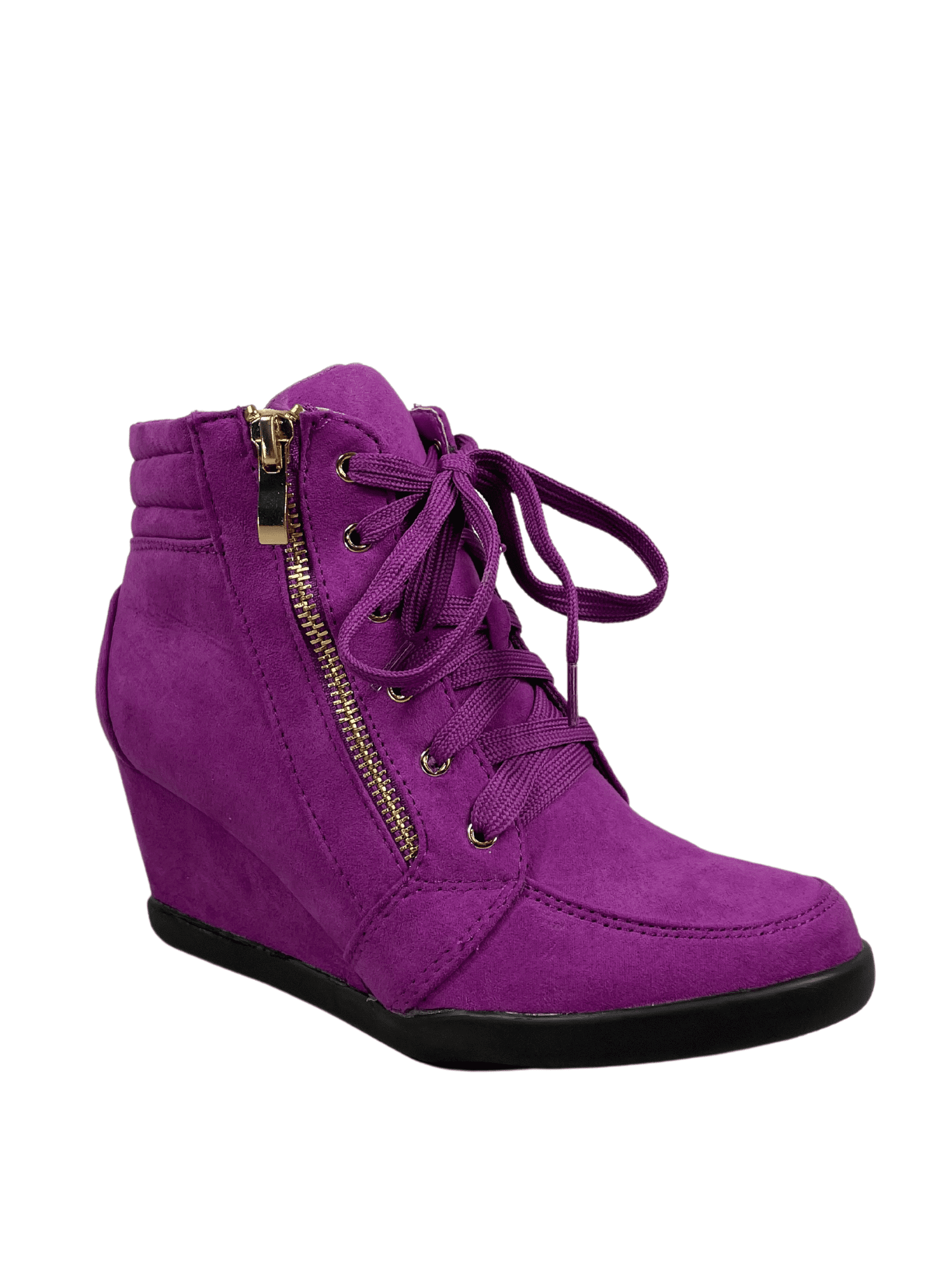 TZ 56 Women's High Top Wedge Sneakers - Fashion Lace Up Walking Shoes With Side Zipper, 2.5 Inch Heel, Padded Collar