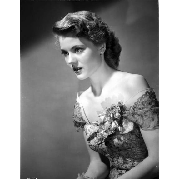 Peggy Castle Posed in Floral Dress in Black and White Portrait Photo Print (24 x 30)