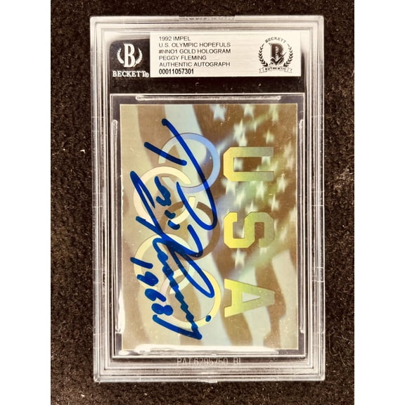 Peggy Fleming signed US Olympic gold hologram card dated 1968 BAS certified