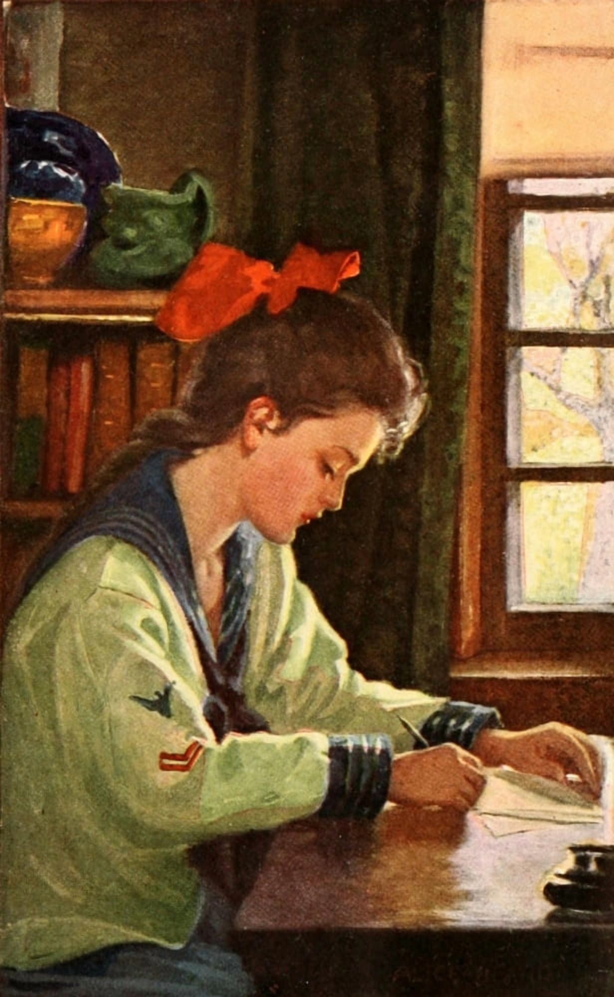 Peggy Stewart 1911 Writing a letter Canvas Art - Unknown (18 x 24)