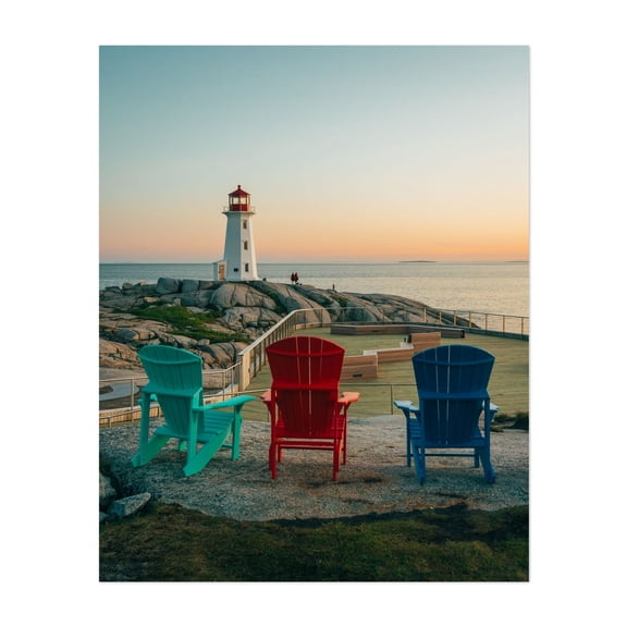 Peggy's Cove Lighthouse - Peggys Cove Nova Scotia Canada Photography Lighthouse Coastal Ocean Sunset Scenic Landscape Summer Unframed Wall Art Print 6 x 8 inches