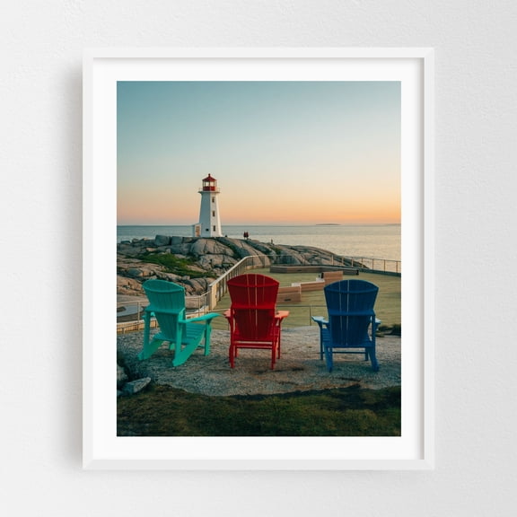 Peggy's Cove Lighthouse - Peggys Cove Nova Scotia Canada Photography White Framed Wall Art Print 30 x 40 inches