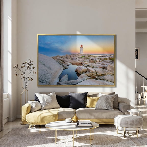 Peggy's Cove Lighthouse Print Nova Scotia Rocky Coastline Art Poster Decor For Living Room Bedroom, Unframed Poster Size 8x12
