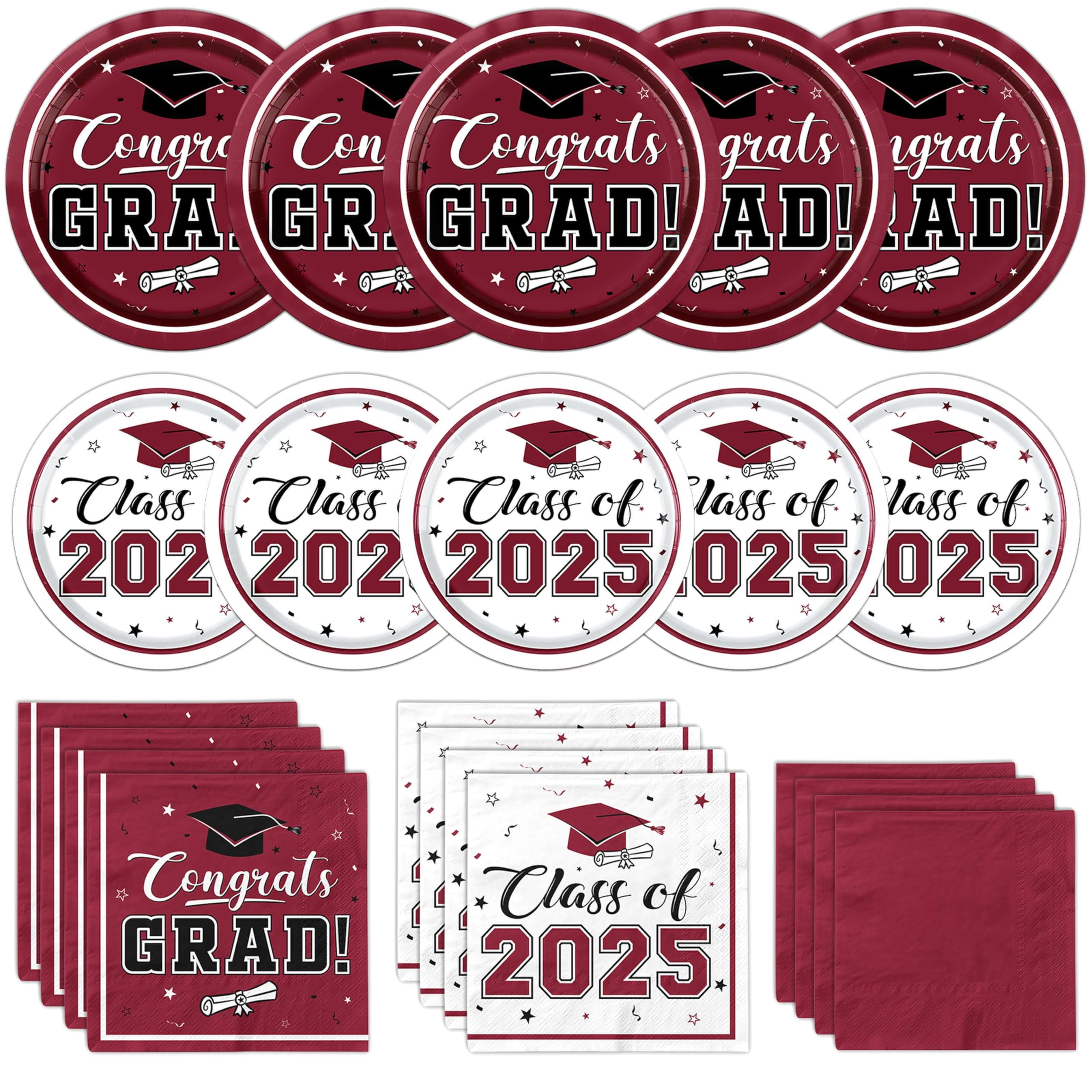 Peghoqu Graduation PlatesITSC and Napkins Maroon Class of 2025 Grad ...