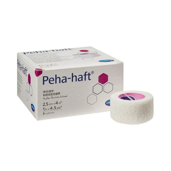 Peha-haft Standard Compression Cohesive Bandage, White, Non-Sterile, 1 Inch x 4-1/2 Yard, 8 Ct