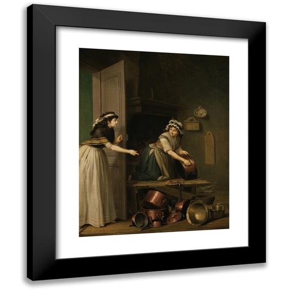 Pehr Hilleström 12x14 Black Modern Framed Museum Art Print Titled - A Woman Furbishing Copper Pans