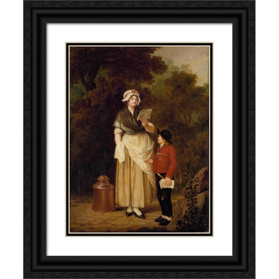 Pehr Hilleström 12x14 Black Ornate Wood Framed Double Matted Museum Art Print Titled: Maid Buying a Love-Ditty (1796)