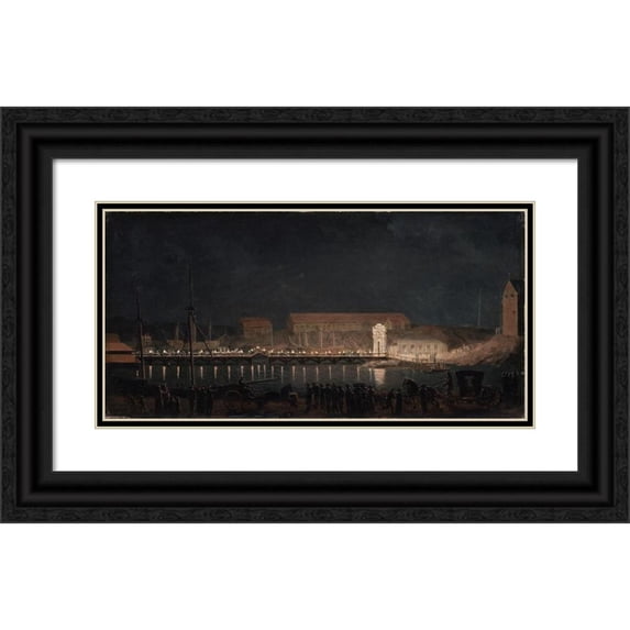 Pehr Hilleström 14x9 Black Ornate Wood Framed Double Matted Museum Art Print Titled: Elumination on Skeps Holmen