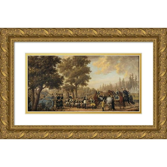 Pehr Hilleström 14x9 Gold Ornate Wood Frame and Double Matted Museum Art Print Titled - King Gustav III of Sweden and a Soldier.Episode from the Russian War 1789