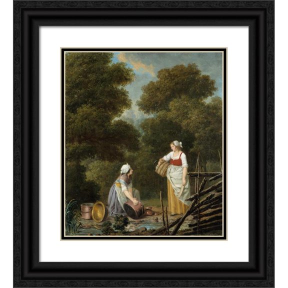 Pehr Hilleström 20x23 Black Ornate Framed Double Matted Museum Art Print Titled: Two Maid-Servants at a Brook