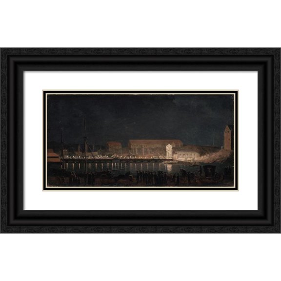 Pehr Hilleström 24x14 Black Ornate Framed Double Matted Museum Art Print Titled: Elumination on Skeps Holmen
