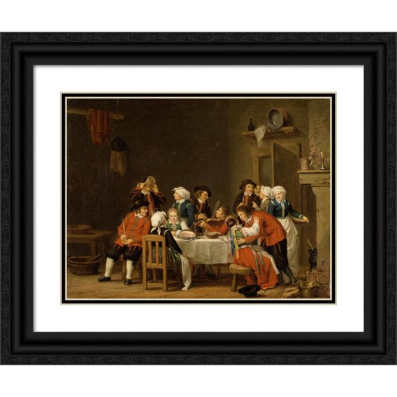 Pehr Hilleström 24x19 Black Ornate Framed Double Matted Museum Art Print Titled: Convivial Scene in a Peasant's Cottage