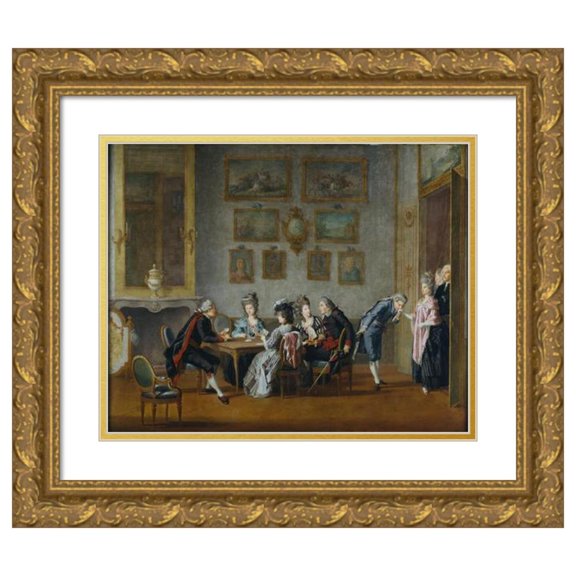 Pehr Hilleström 24x20 Gold Ornate Framed and Double Matted Museum Art Print Titled - Card-Party in the Home of Elis Schroderheim