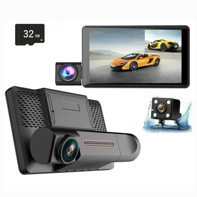 PeiBai 4Inch Ips Screen Three Lens Dash Cam 1080P Hd Wide Angle Three