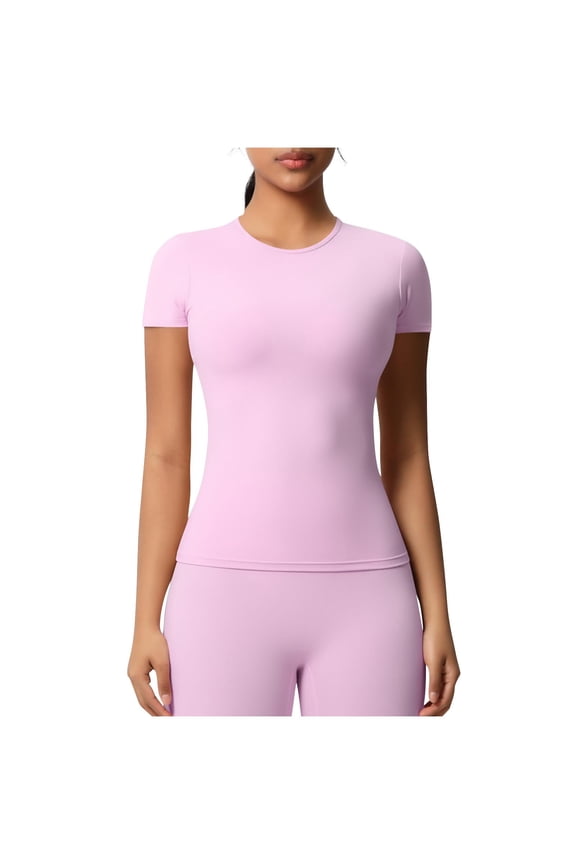 Women's Crew Neck Short Sleeve Double - Layer Basic Slim Fit Going Out T-Shirt