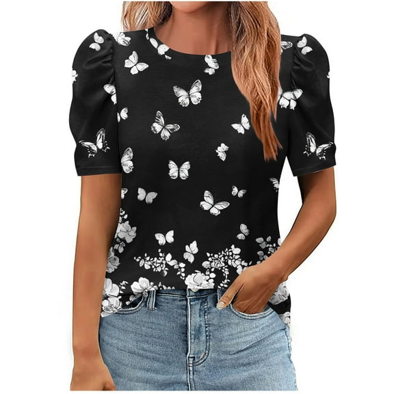 PeiLuo Women's Short Sleeve Dressy Casual Shirts - Ruffle Bell Sleeve & Front Pleated Trendy Summer Blouses​