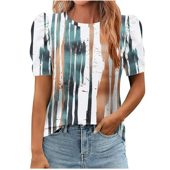 PeiLuo Women's Short Sleeve Dressy Casual Shirts - Ruffle Bell Sleeve & Front Pleated Trendy Summer Blouses​