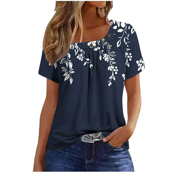 PeiLuo Women's Summer Tops: Dressy Casual Short Sleeve Button V Neck T-Shirts, Trendy Cute Tees with Floral Boho Tunic Blouses