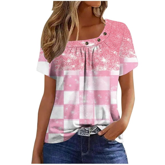 PeiLuo Women's Summer Tops: Dressy Casual Short Sleeve Button V Neck T-Shirts, Trendy Cute Tees with Floral Boho Tunic Blouses