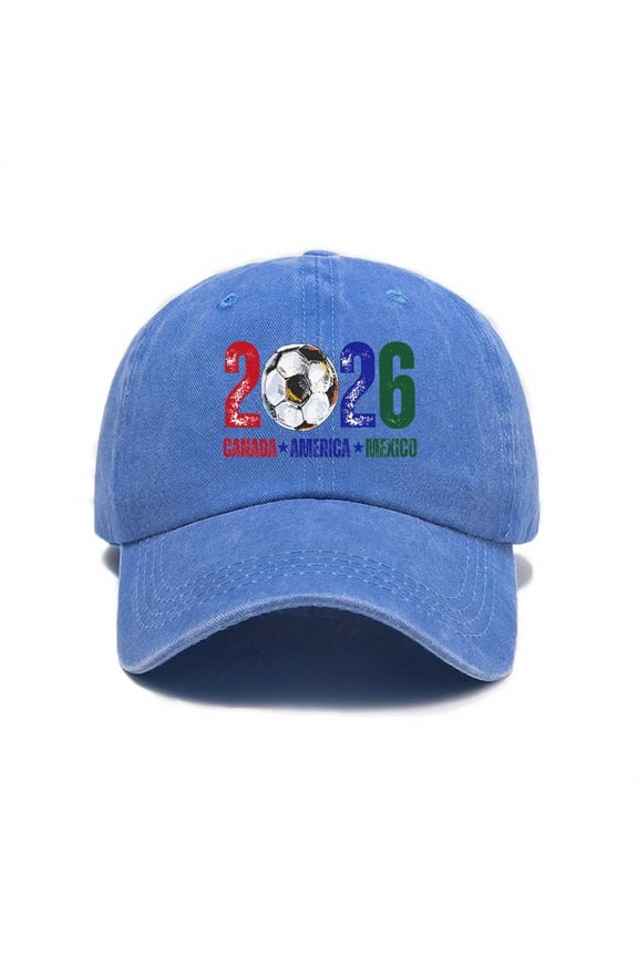 2026 Football Game Baseball Caps for Adults Summer Retro Distressed Washed Soft Top Curved Brim Dad Hats for Fans Classic Adjustable Unstructured Visor Caps Blue One Size
